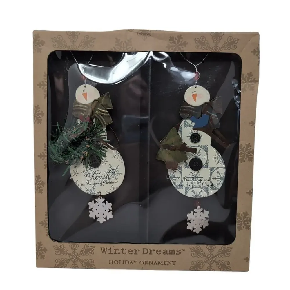 Snowman Santa Christmas Ornaments‎ Metal Winter Dreams 2 Boxes 4 pc NEW NWT